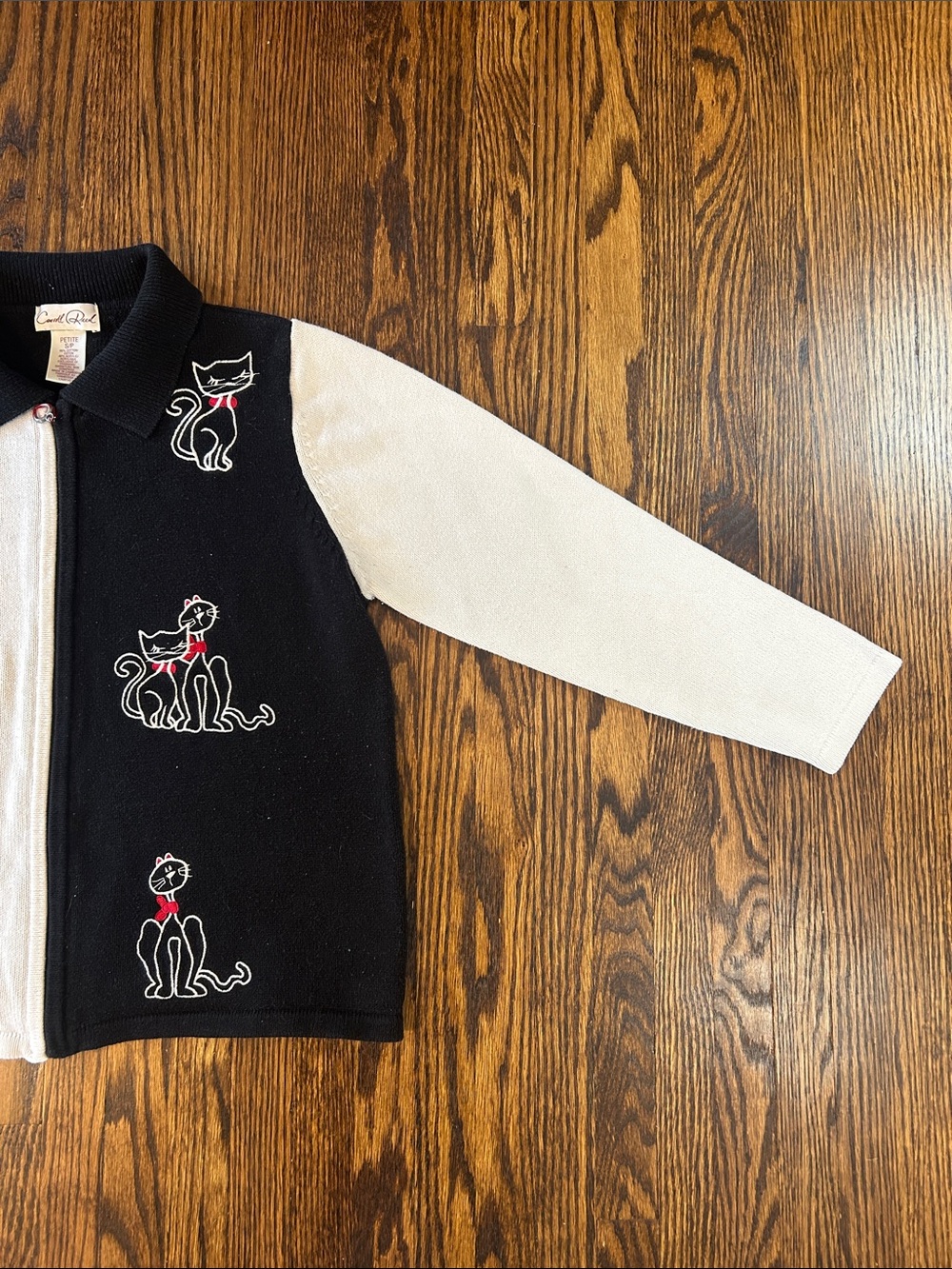 Vintage Y2K Knit Zip Up Cat Sweater - Picture 7 of 9